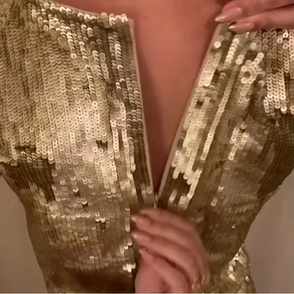 BIBA Vintage Gold Sequin Shift Dress with Floral Embroidery - Picture 7 of 10